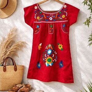 Mexican otomi style Embroidered Dress hand made Folk Art Boho size 12-18 months